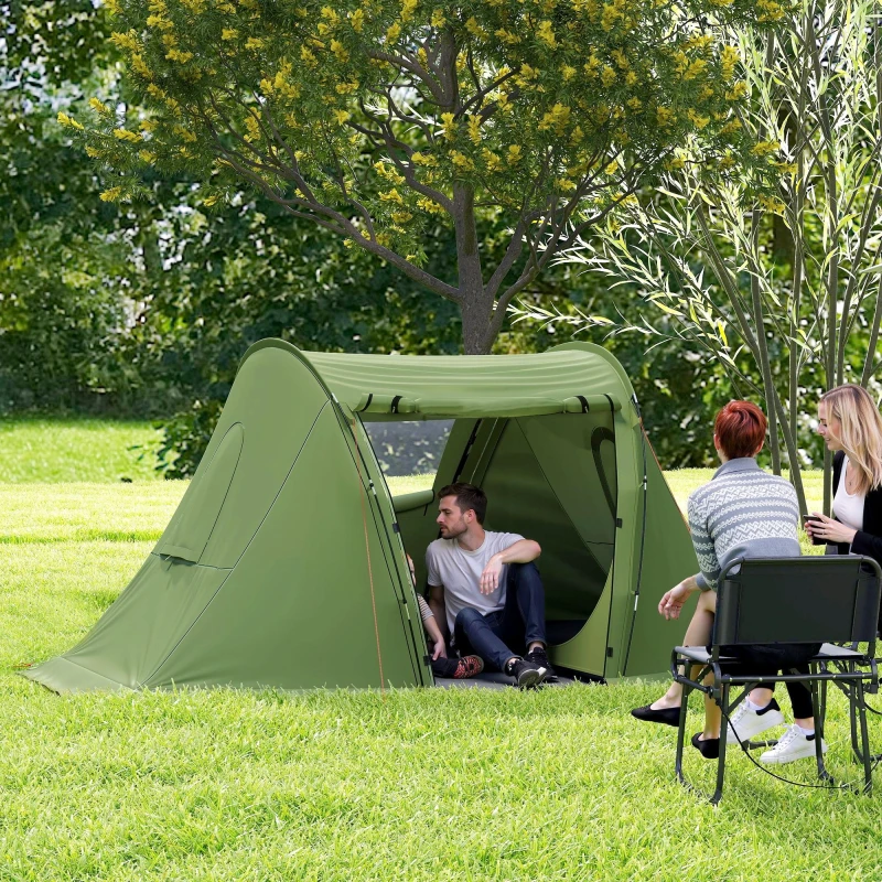 Image of OUTSUNNY 3 Man Camping Tent with Living Area & 2 Bedrooms, 3000mm Waterproof in Green Green Unisex