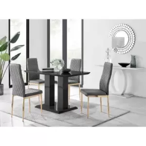 Image of Furniture Box Imperia 4 Black Dining Table and 4 Grey Velvet Milan Gold Leg Chairs