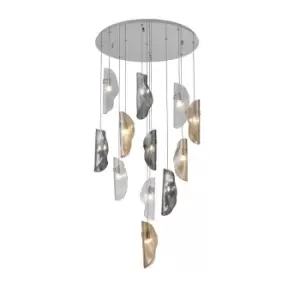 Image of Marilla Ceiling Pendant 3m, 12 Light G9, Polished Chrome, Clear & Amber & Smoked Glass