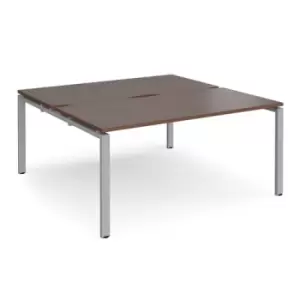 Image of Bench Desk 2 Person Rectangular Desks 1600mm With Sliding Tops Walnut Tops With Silver Frames 1200mm Depth Adapt