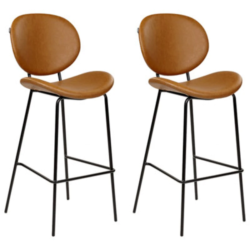 Image of Beliani Set Of 2 Bar Chairs Luana Faux Leather Golden Brown