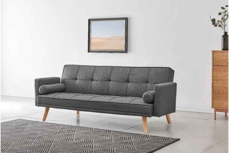 Image of Home Detail Sarnia Sofa Bed Tufted Design Linen Fabric With Bolster Cushions Charcoal