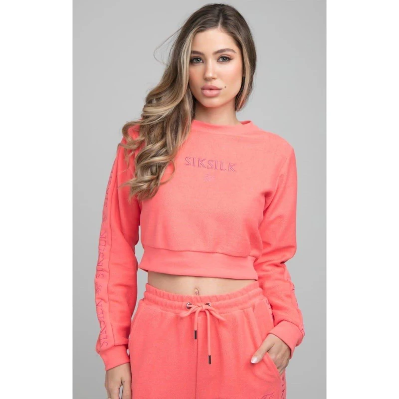 Image of SikSilk Loopback Embroidered Cropped Sweatshirt - Pink Pink 8