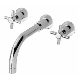 Image of Tec Crosshead 3-Hole Basin Mixer Tap Wall Mounted - Chrome - Hudson Reed
