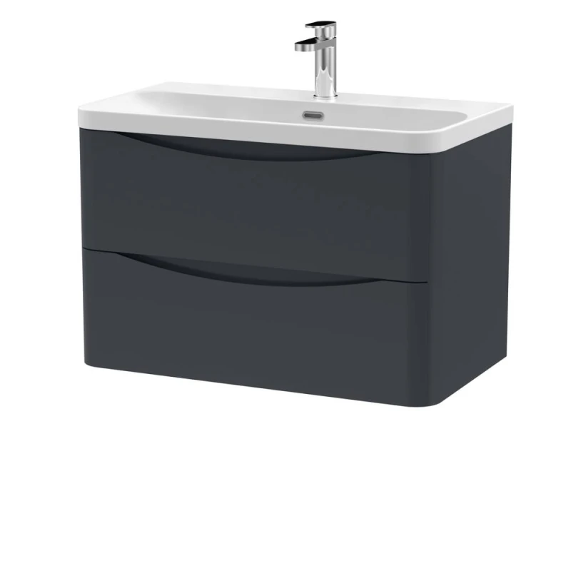 Image of Balterley Bathroom Wall Hung 2 Drawer Vanity, Ceramic Basin, Dark Grey, 800mm in Grey Grey Unisex