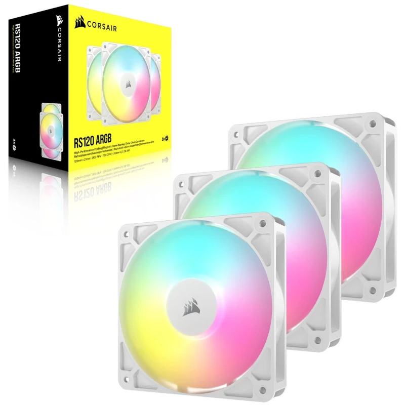 Image of Corsair RS120 ARGB Triple Pack of 120mm PWM Fans in White