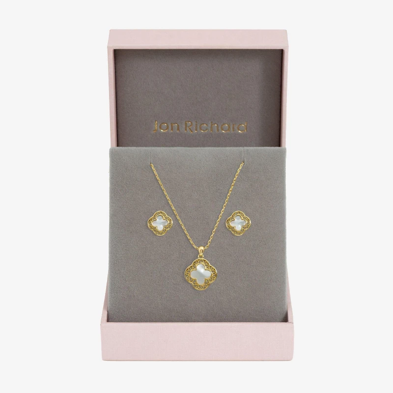 Image of Jon Richard Gold Mother of Pearl Clover Set - Gift Box Jewellery Sets One Size Gold 70881610000