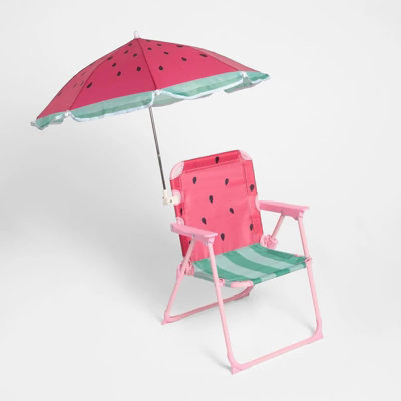 Image of OHS OHS Watermelon Camping Chair Parasol Umbrella Set Picnic Outdoor Garden Folding Seat in Pink Pink One Size Unisex 5027434209569