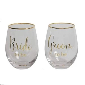 Image of Set of 2 Gold Groom/Bride to Be Stemless Wine Glasses