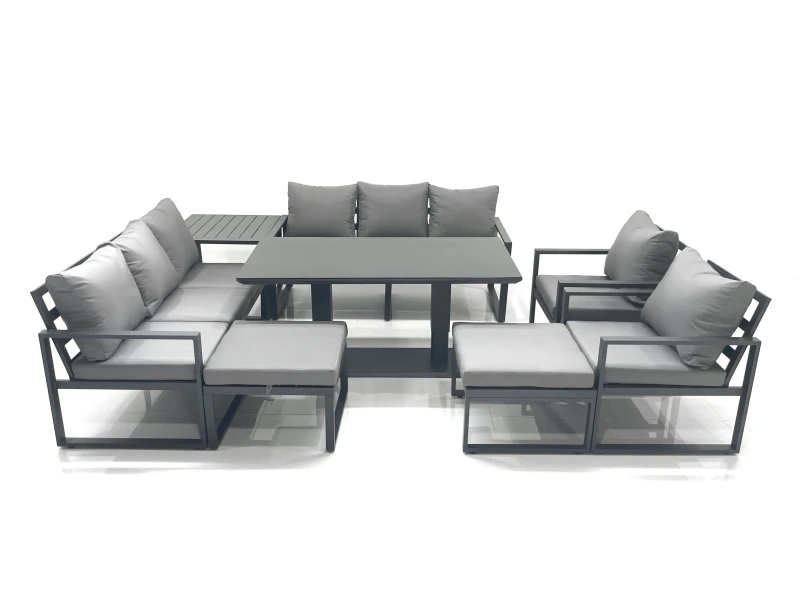 Image of Fimous Garden Sofa Set Aluminium Furniture Rising Dining Tabe Set with 2 Chair 2 Big Footstool Side Table Dark Grey Dark Grey Unisex