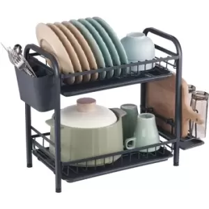 Image of VEVOR Dish Drying Rack, 2 Tier Large Capacity Dish Drainers, Rustproof Carbon Steel Dish Drainer with Drainboard, Storage Space Saver, Cup and