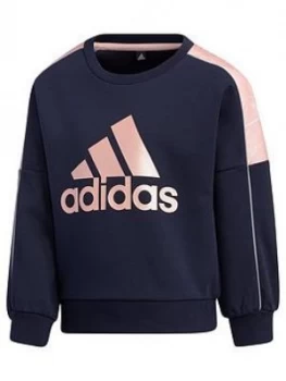 Image of Adidas Girls Lightweight Knitted Crew Neck Top - Navy
