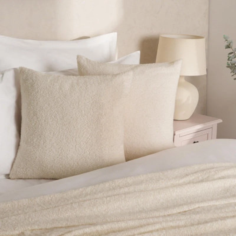 Image of OHS OHS 2 Pack of Boucle Teddy Fleece Cushion Covers in Cream Size: 45cm x 45cm Cream 45cm x 45cm Unisex 5027434159420