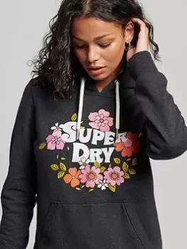 Image of Superdry Vintage Floral Scripted Hoodie - Black, Size 8, Women