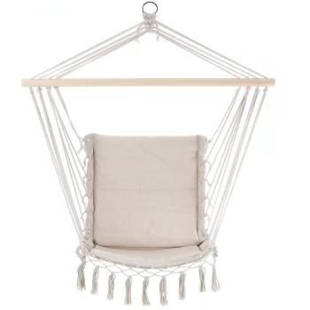Image of Hanging Chair Garden Outdoor 150kg Swing Hammock Rope Seat Cotton Lounger Cream - Detex