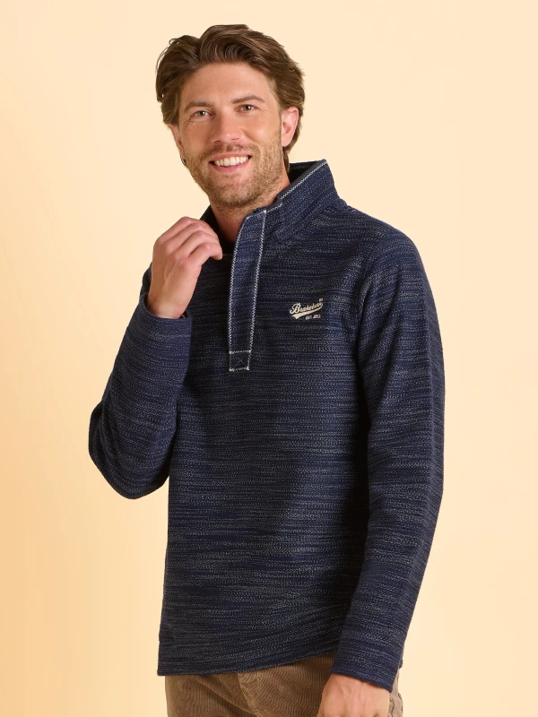 Image of Brakeburn Brakeburn Men Weymouth Quarter Zip Sweatshirt in Navy Size: Medium Navy M Male 5052414968457