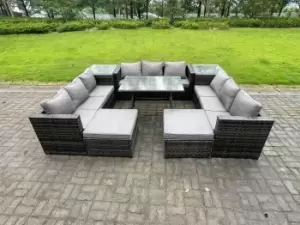 Image of Fimous 9 Seater Outdoor Dark Grey Rattan Lounge Complete Sofa Set with 2 Side Tables and 2 Big Footstool