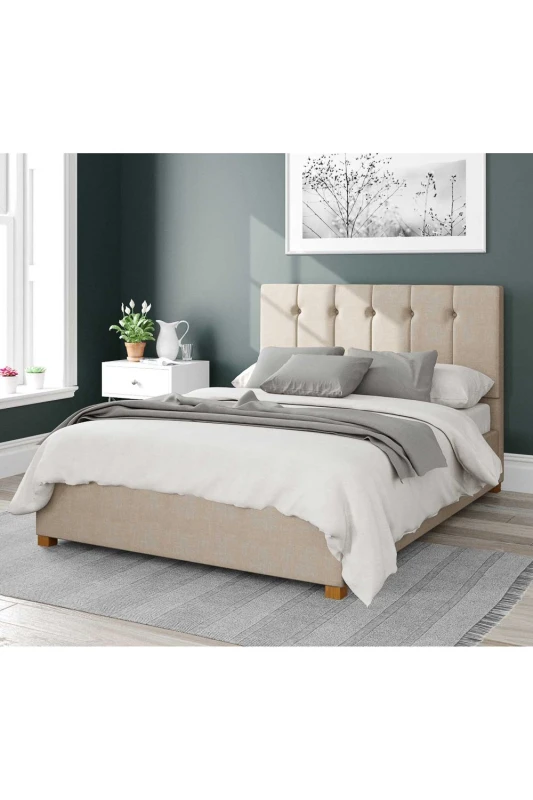 Image of Aspire Aspire Hepburn Upholstered Ottoman Storage Bed, Malham Weave Fabric in Cream Size: Double Cream Double Unisex 5057632166562