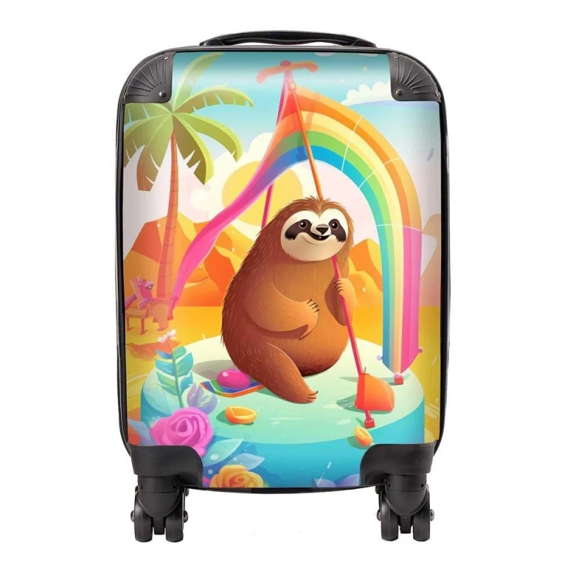 Image of Warren Reed - Designer Sloth On A Beach Holiday Suitcase in Yellow Size: Cabin Yellow Unisex Cabin