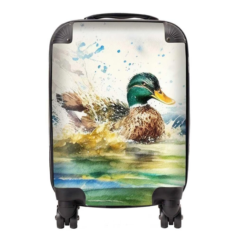Image of Warren Reed - Designer Splashing Mallard Watercolour Suitcase in Brown Size: Small Brown Unisex Small