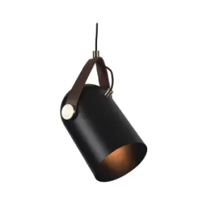 Image of Lysi Ceiling Pendant 1 Light Metal Leather