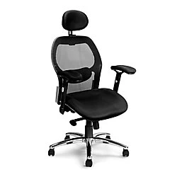 Image of Nautilus Designs Ltd. High Back Mesh Synchronous Executive Armchair with Adjustable Lumbar Support, Arms, Headrest and Chrome Base - Black