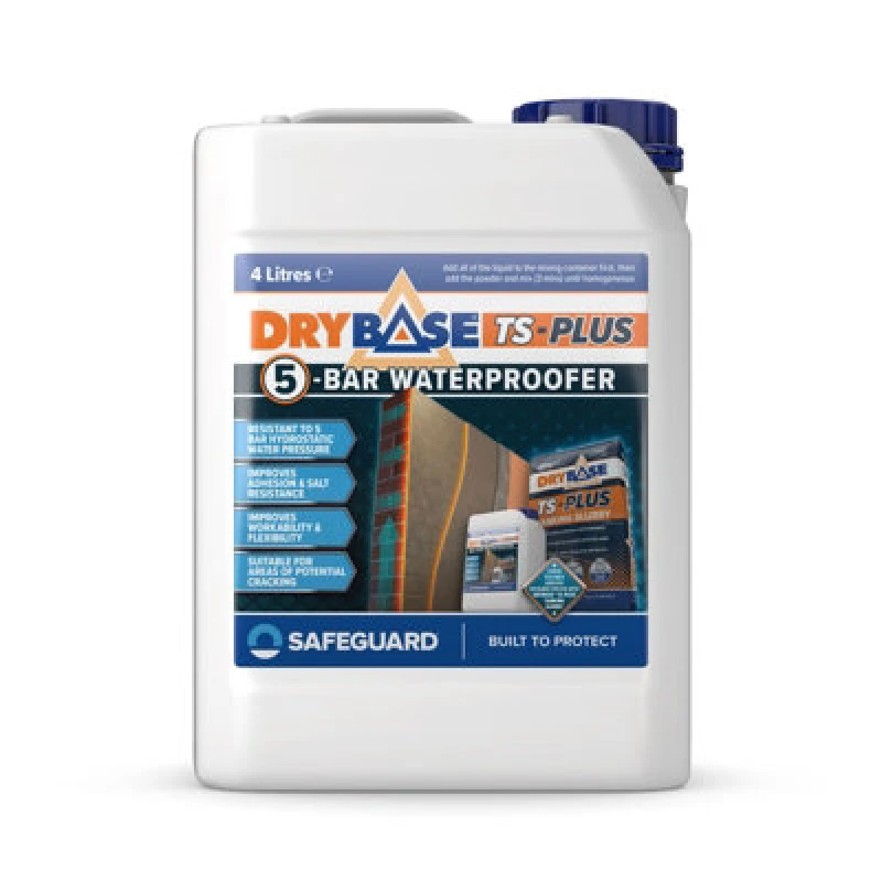 Image of Drybase Ts-Plus 5-Bar Waterproofer (4L) - Additive For Tanking Slurry. Boosts Waterproofing To 5 Bar For Concrete & Masonry