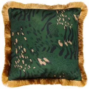 Image of Farrah Fringed Cushion Emerald, Emerald / 45 x 45cm / Polyester Filled