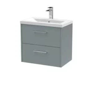 Image of Hudson Reed Juno 600mm Wall Hung 2 Drawer Vanity & Mid-Edge Basin - Coastal Grey