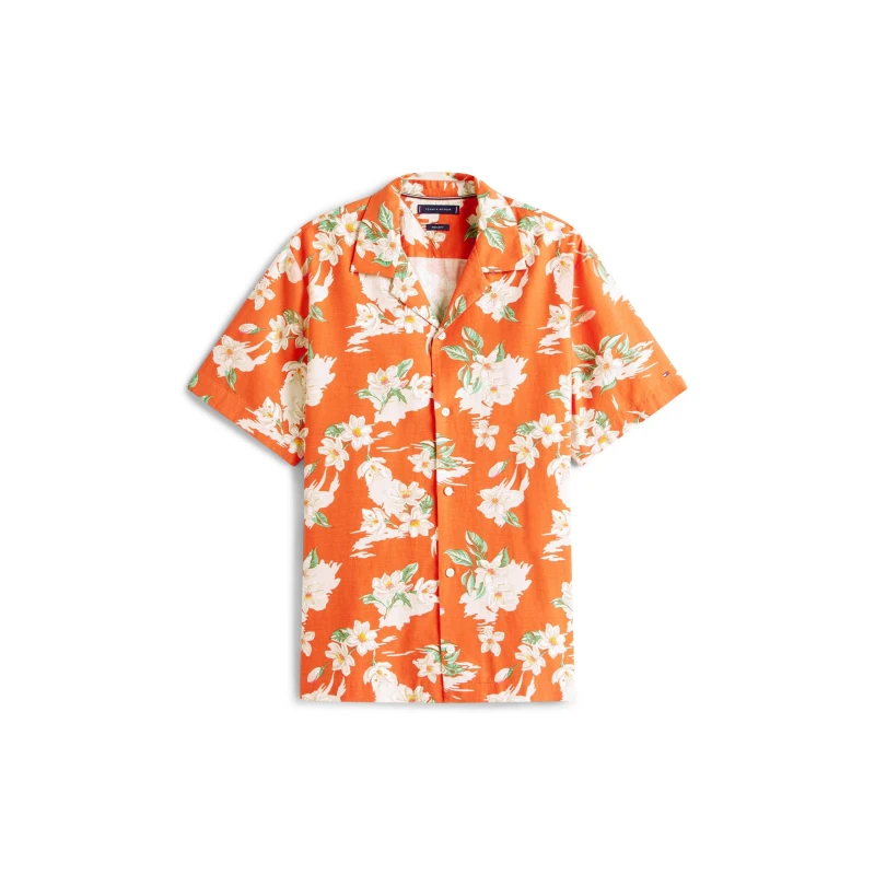 Image of Tommy Hilfiger Mens Floral Short-Sleeve Patterned Shirt Orange 0KP male M