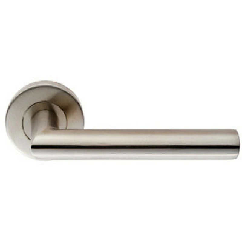 Image of Loops PAIR Oval Shaped Mitred Bar Handle on Round Rose Concealed Fix Satin Steel Metallics