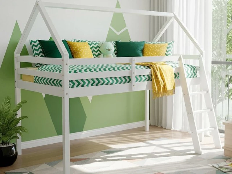 Image of Kidsaw Jinsen White Wooden Mid Sleeper Bed - 3ft Single