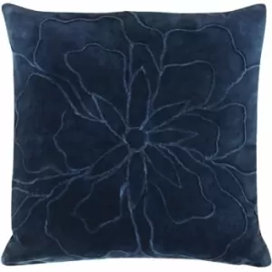 Image of Furn Angeles Floral Pleat 100% Cotton Cushion Cover, Navy, 45 x 45 Cm