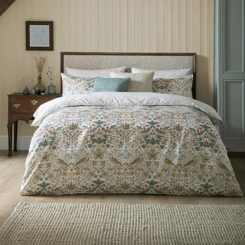 Image of William Morris At Home Strawberry Thief Duvet Set, King, Hessian