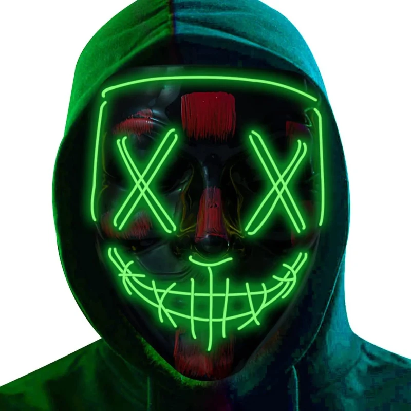 Image of Shatchi Halloween LED Stitched Purge Mask - NEON GREEN Green unisex