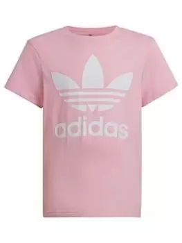 Image of Adidas Originals Junior Unisex Trefoil T-Shirt - Pink/White