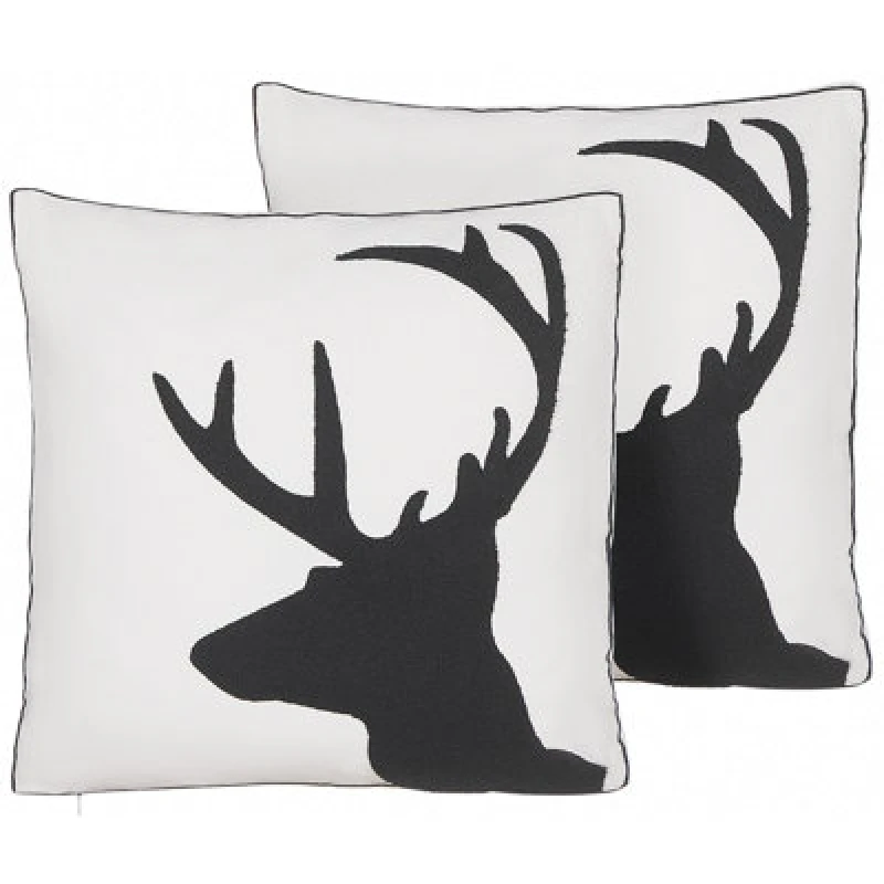 Image of Beliani Set Of 2 Decorative Cushions Shadrack Cotton 45 X 45cm White Christmas Motif