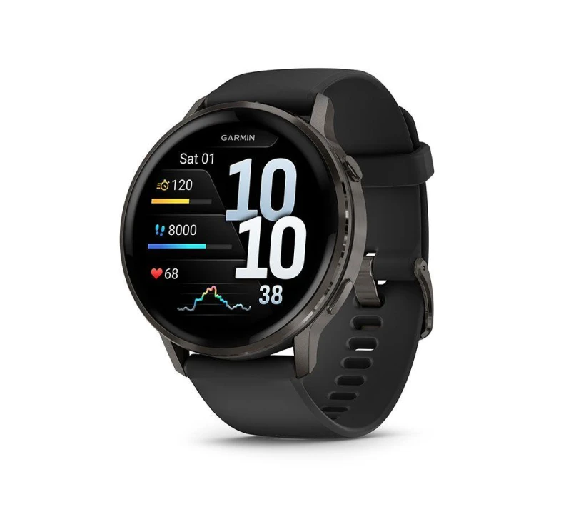 Image of Garmin Venu 4 Smartwatch - Slate with Black Silicone Band, 45 mm, Black,Silver/Grey 753759342876