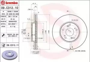 Image of BREMBO Brake disc 09.C312.11 Brake rotor,Brake discs HONDA,CIVIC IX (FK),CIVIC VIII Stufenheck (FD, FA)