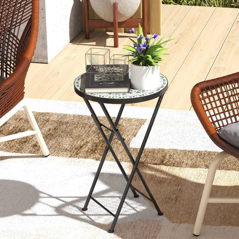 Image of OUTSUNNY Mosaic Garden Table, 35.5cm Folding Coffee Table in Green Green Unisex