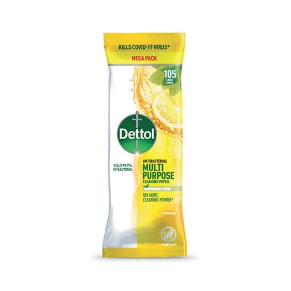 Image of Dettol Dettol Antibacterial Multipurpose Cleaning Wipes 105 Large Wipes Citrus Zest (Pack of 3) 3124900 3124900