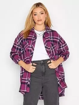 Image of Yours Brushed Oversized Boyfriend Check Shirt. Fuschia - Pink, Size 26-28, Women