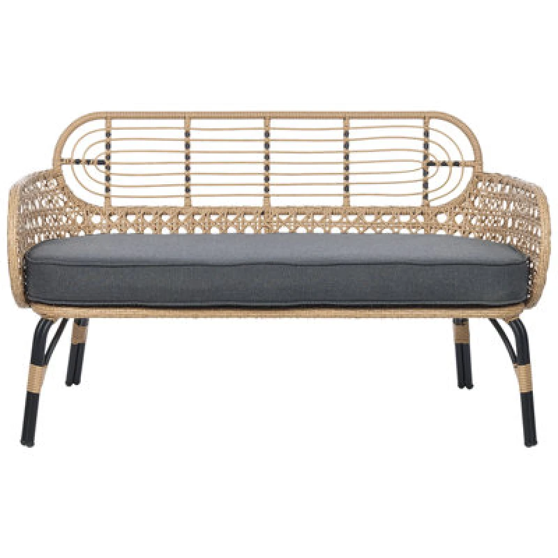 Image of Beliani Garden Bench With Cushion Pratello 122cm Pe Rattan Natural