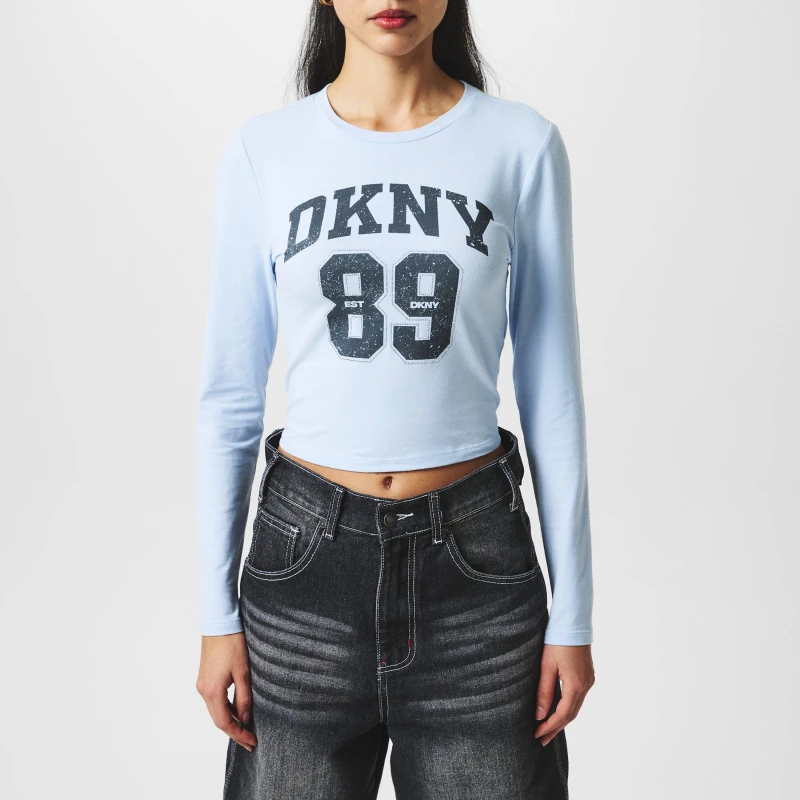 Image of DKNY 1989 Logo Long Sleeve T-Shirt - Blue Blue 8