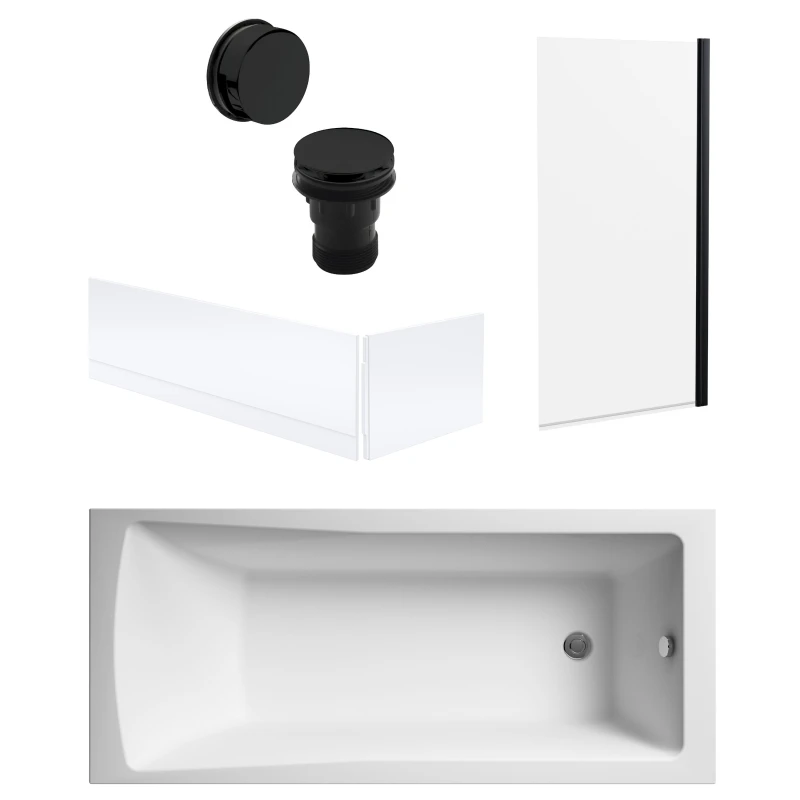 Image of Balterley Square Bath, Square Black Screen, Panels, Black Waste 1700x700mm Black