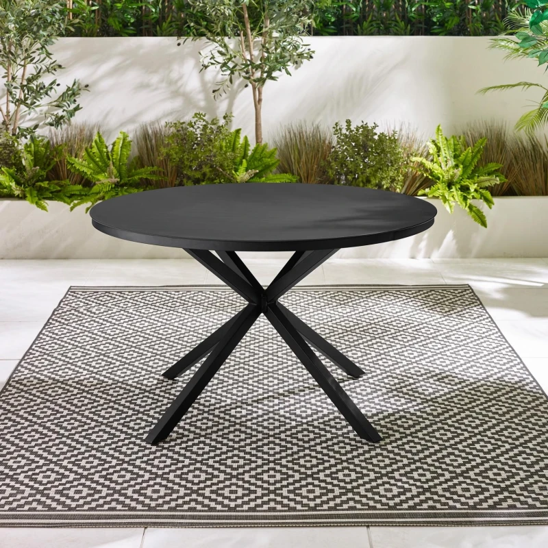 Image of FurnitureboxUK FurnitureboxUK Nanterre Metal & Glass Round Outdoor Dining Table in Black One Size Unisex 5056784305492