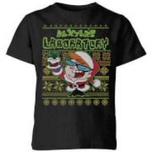 Image of Dexter's Lab Pattern Kids Christmas T-Shirt - Black - 5-6 Years