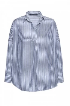 Image of French Connection Tatus Stripe Pop Over Shirt Blue