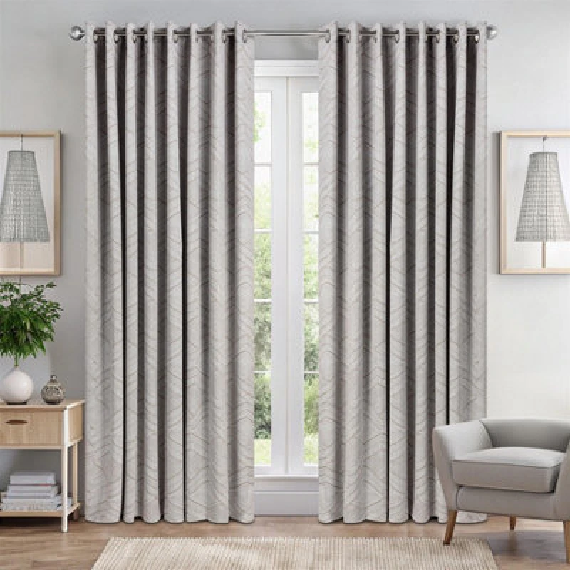Image of Luxury Living Triple Weave Soft Drape Geometric Aztec Print Ring Top Blackout Curtains 229Cm X 183Cm Cream