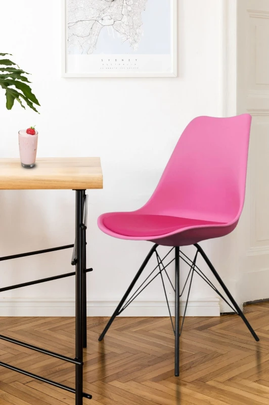 Image of Fusion Living Soho Plastic Dining Chair with Black Metal Legs Bright Pink